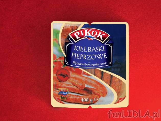 Kiełbaski pieprzowe , cena 7,49 PLN za 400 g/1 opak., 1kg=18,73 PLN.