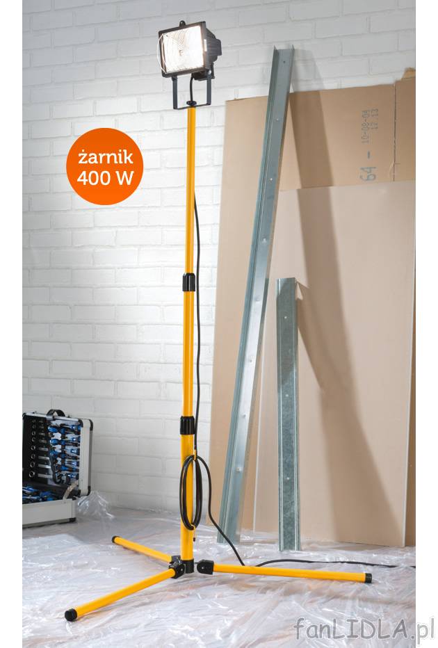 Reflektor halogenowy Powerfix, cena 79,00 PLN za 1 opak. 
- stabilny statyw teleskopowy ...