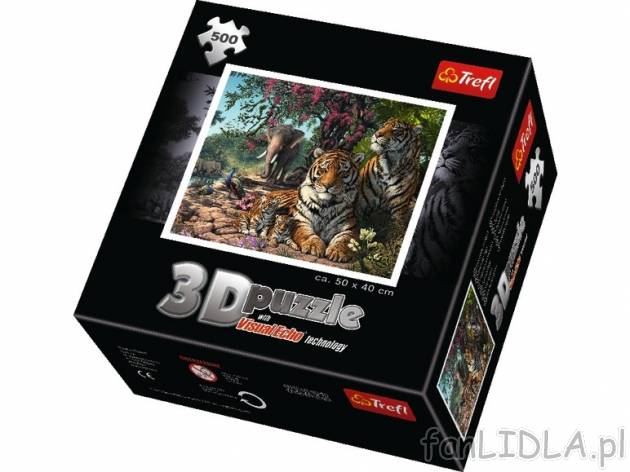 Puzzle 500 elementów z efektem 3D , cena 22,99 PLN za 1 opak. 
-      4 wzory do wyboru