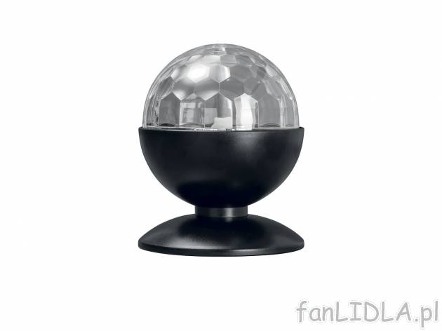 Lampa LED , cena 19,99 PLN 
- kula z 3 kolorowymi diodami
- wirujący, dyskotekowy ...