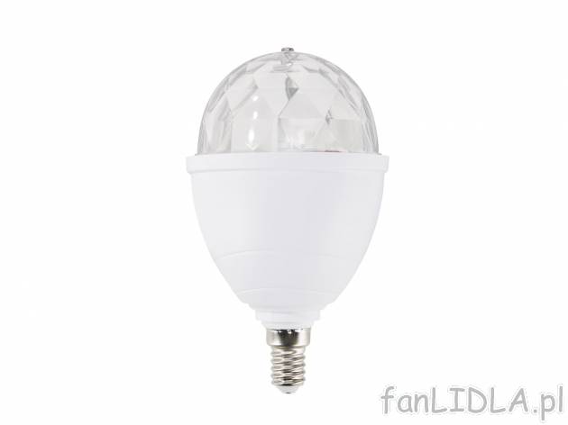 Żarówka LED , cena 19,99 PLN 
- kula z 3 kolorowymi diodami
- wirujący, dyskotekowy ...
