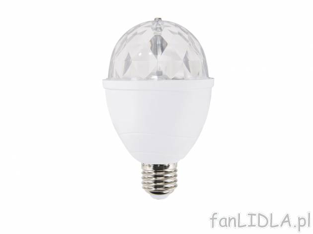 Żarówka LED , cena 19,99 PLN 
- kula z 3 kolorowymi diodami
- wirujący, dyskotekowy ...