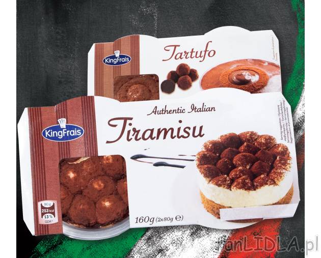 Deser Tartufo lub Tiramisu , cena 4,44 PLN za 2x80/2x90/2x100 g/1 opak. 
- Tiramisu- ...