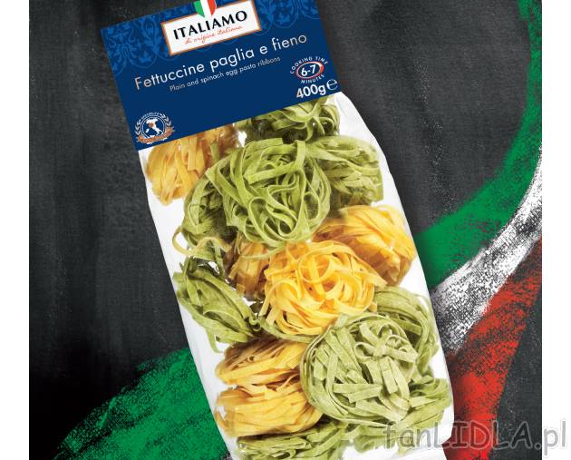 Makaron Fettuccine Pagalia e fieno , cena 7,99 PLN za 400 g/1 opak. 
- Mieszanka ...