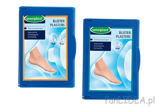 Plastry na pęcherze Sensiplast, cena 6,99 PLN za 1 opak. 
- łagodzi ból przy ...