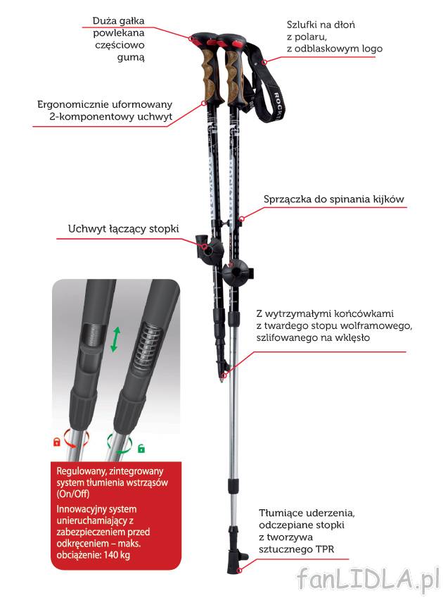 Kijki trekkingowe z innowacyjnym systemem amortyzacji Rocktrail, cena 75,00 PLN ...