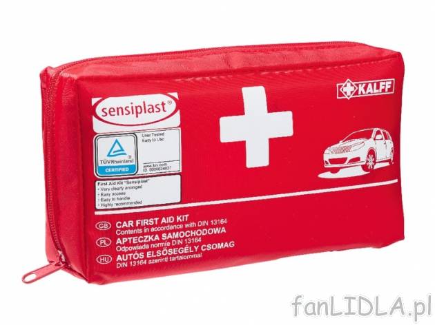 Apteczka samochodowa Sensiplast, cena 17,99 PLN za 1 szt. 
- odpowiada normie DIN ...