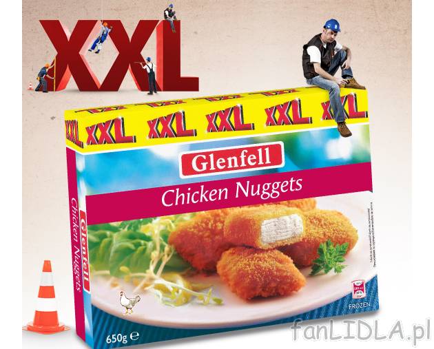 Nuggetsy z kurczaka , cena 11,99 PLN za 600/650 g/1 opak. 
- Kawałki kurczaka ...