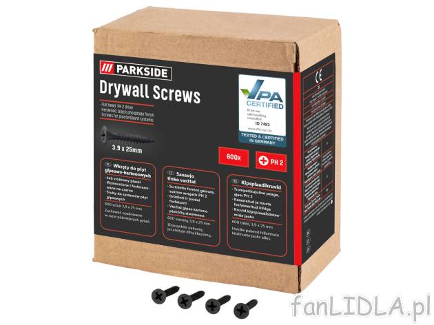 PARKSIDE® Zestaw wkrętów do płyt gipsowo-kartonowych , cena 24,99 PLN
