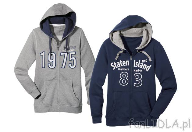 Bluza z kapturem Livergy, cena 44,00 PLN za 1 szt. 
- ze sportowym nadrukiem i ...