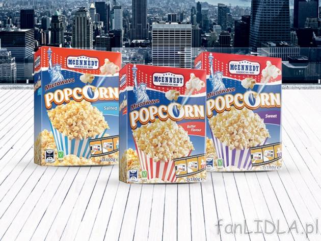 Popcorn do mikrofalówki , cena 3,99 PLN za 3x100g/1 opak., 1kg=13,30 PLN.