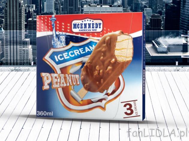 Lody na patyku o smaku orzechów ziemnych , cena 4,99 PLN za 3x120 ml/1 opak., 1L=13,86 ...