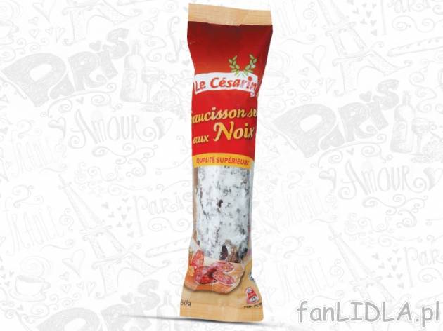 Salami suszone z orzechami włoskimi , cena 7,77 PLN za 250 g/1 opak., 100g=3,11 PLN.