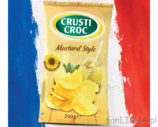 Chipsy musztardowe , cena 4,49 PLN za 200 g/1 opak. 
- Cienkie plasterki ziemniaków ...