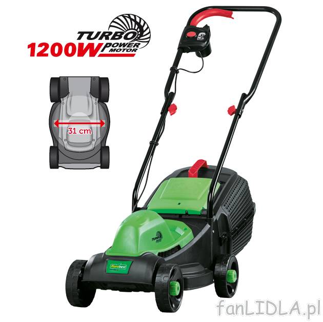 Elektryczna kosiarka 1200 W Florabest 31cm, cena 189,00 PLN za 1 opak. 
- szlifowany ...