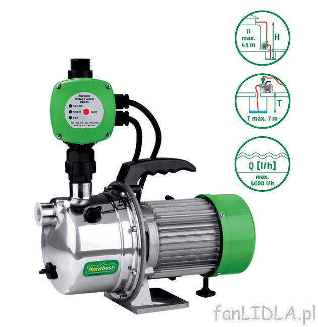 Automatyczna pompa do wody 1100 W Florabest, cena 329,00 PLN za 1 opak. 
- przepływ ...