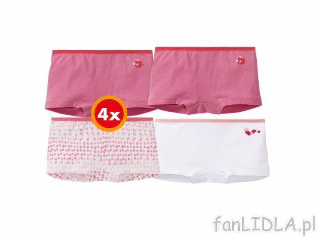 Bokserki dla dziewczynek, 4 pary** , cena 4,25 PLN 
- 100% bawełny lub jej wysoka ...