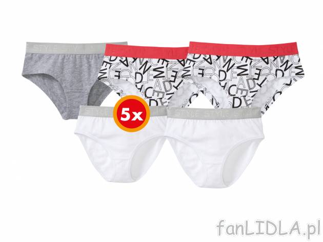 Majtki, 5 par** , cena 3,40 PLN  
-  wysoka zawartość bawełny
-  rozmiary: 122-164