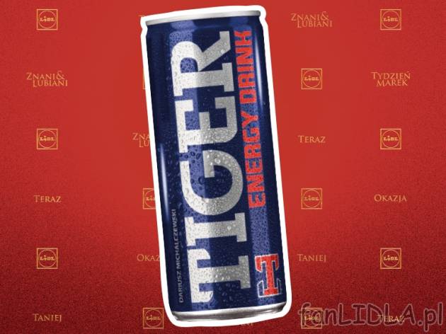 Tiger Napój energetyczny  , cena 1,69 PLN za 250 ml/1 opak., 100ml=0,68 PLN.