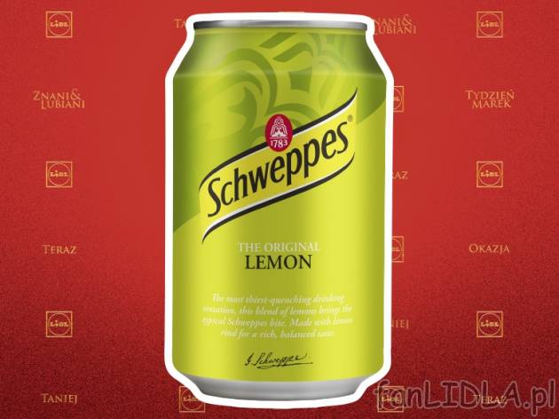 Schweppes  Napój gazowany  , cena 1,11 PLN za 330 ml/1 opak., 1L=3,36 PLN.