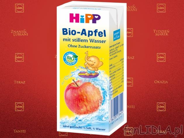 HIPP Napój jabłkowy BIO , cena 1,49 PLN za 200ml/1 opak., 100ml=0,75 PLN.