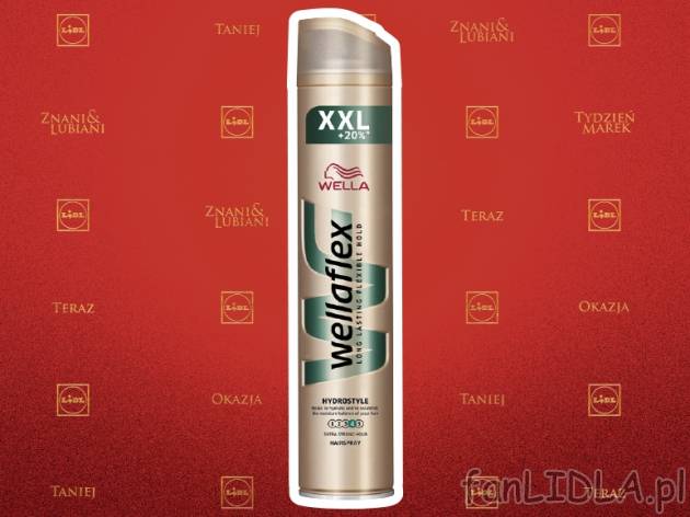 Wellaflex Lakier do włosów , cena 9,99 PLN za 300 ml/1 opak., 1L=33,30 PLN. 
- ...