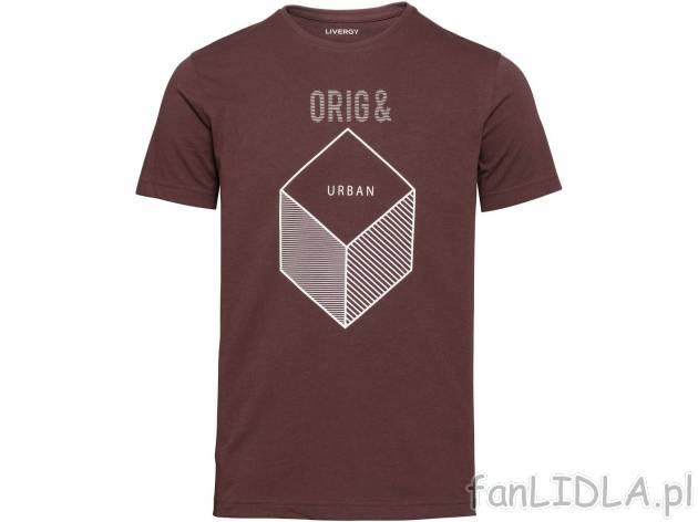 T-Shirt męski, cena 19,99 PLN. Koszulka z modnym nadrukiem i okrągłym dekoltem. ...