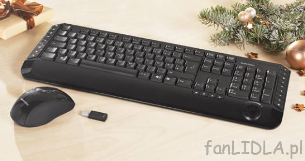 Klawiatura z myszą bezprzewodową oraz odbiornikiem USB, zasięg do 5 m, technologia ...
