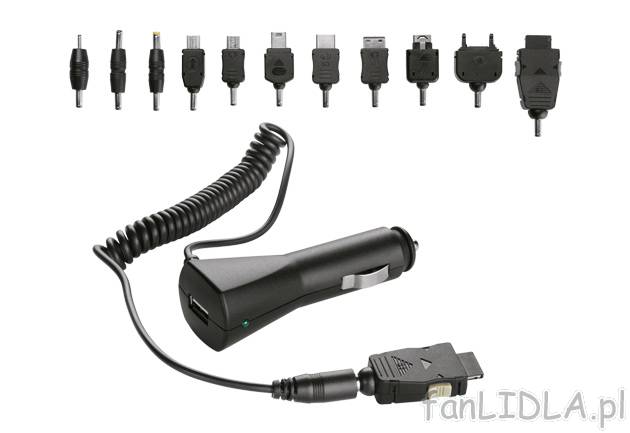 Ładowarka samochodowa Silvercrest, cena 19,99 PLN za 1 opak. 
- z kompletem adapterów ...