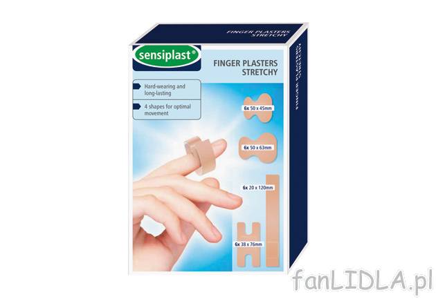 Plastry 24 szt. Sensiplast, cena 4,99 PLN za 1 opak. 
-  4 kształty