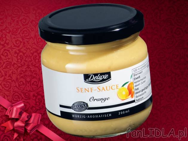 Sosy musztardowe Deluxe, cena 3,49 PLN za 200 ml, 100 ml = 1,75 PLN. 
- Delikatne ...