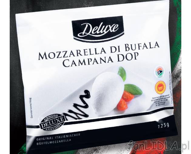 Mozzarella z mleka bawolego , cena 5,99 PLN za 210 g/1 opak. 
- Wytwarzana z mleka ...