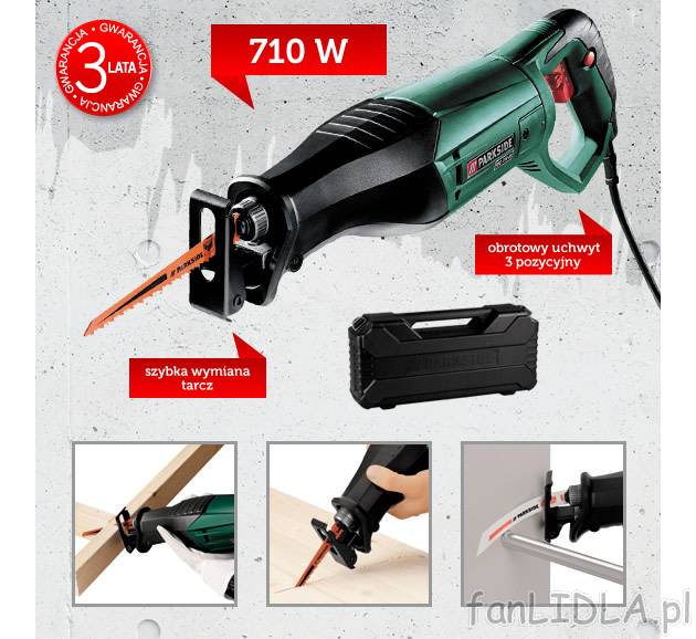 Piła elektryczna 710 W Parkside, cena 149,00 PLN za 1 opak. 
- wydajny silnik ...
