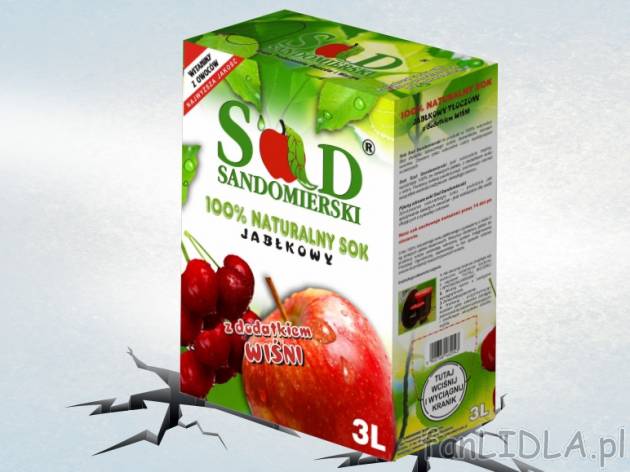 Naturalny sok jabłkowy, 100% tłoczony, z dodatkiem czarnej porzeczki lub wiśni ...
