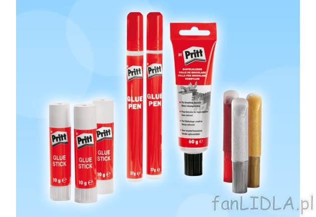 Asortyment klejów Pritt, cena 6,99 PLN za 1 opak. 
-  różne rodzaje