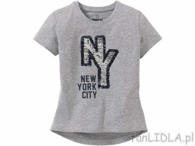 Bluzka z cekinami , cena 17,99 PLN. Dziewczęcy T-shirt z aplikacją z cekinów. ...