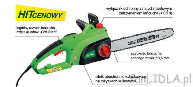 Elektryczna piła łańcuchowa 2200 W Florabest, cena 249,00 PLN za 1 opak. 
- wydajny ...