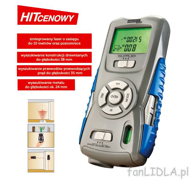 Wielofunkcyjny detektor 5 w 1 Powerfix, cena 99,00 PLN za 1 opak. 
- ultradźwiękowy ...