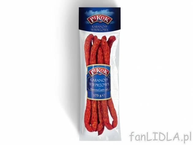 Pikok Kabanosy wieprzowe , cena 2,00 PLN za 2x175 g, 1kg=28,57 PLN. 
- Oszczędzasz ...