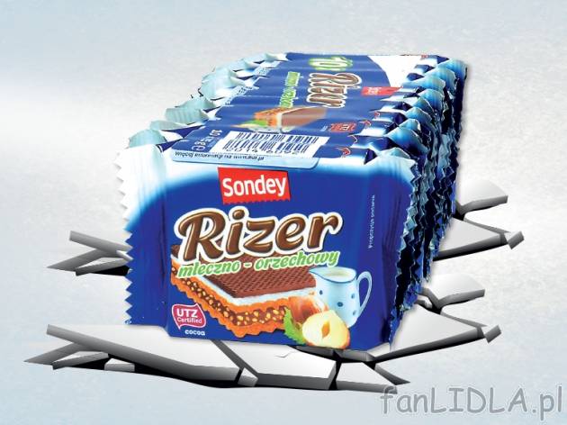 Sondey Wafelki z kremem mleczno-orzechowym , cena 5,00 PLN za 20x25 g/1 opak., 100g=2,00 ...
