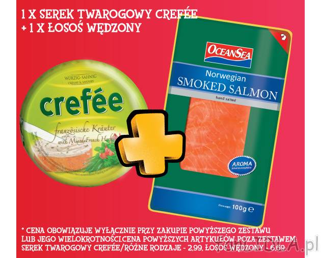 1x Serek twarogowy Crefée+1 x Łosoś wędzony , cena 7,00 PLN za zestaw 
- Kupując ...