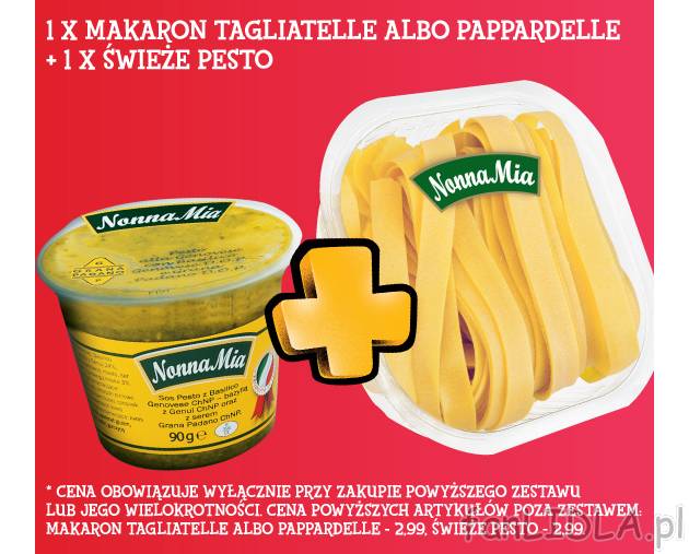 1 x Makaron + 1x Świeże pesto , cena 3,98 PLN za zestaw 
- Kupując świeże ...