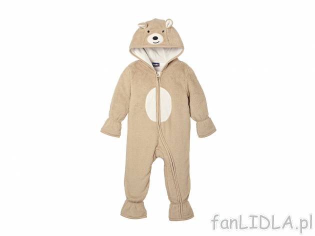 Pajacyk z tkaniny teddy z ciepłym kapturem i zabawnym rysunkiem misia, cena 34,99 ...