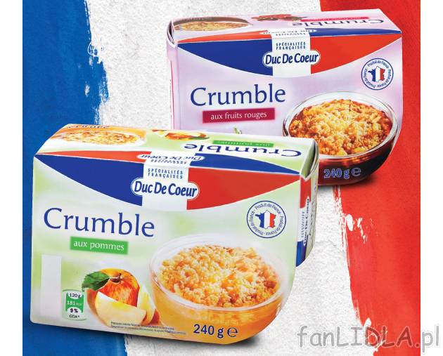 Deser crumble , cena 7,99 PLN za 2x120 g/ 1 opak. 
- Delikatny mus owocowy pod ...