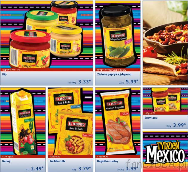 Dip, zielona papryka jalapeno, sosy taco, napój, tortilla rolls, bagietka z salsą. ...