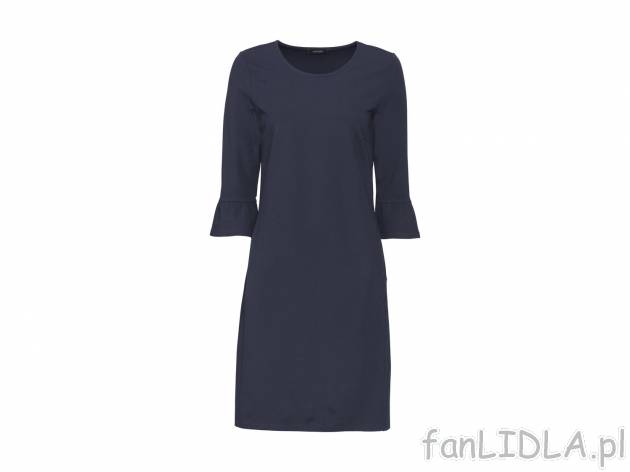 Elegancka sukienka z okrągłym dekoltem i rękawem 3/4 z ozdobną falbanką, cena ...