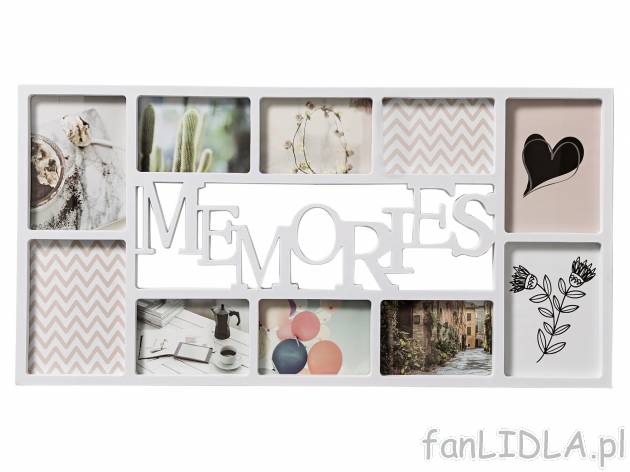 Biała ramka na zdjęcia z środkowym napisem MEMORIES, cena 29,99 PLN