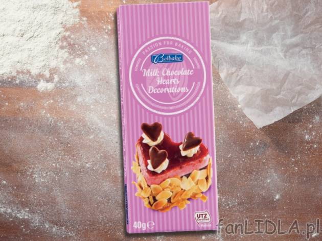 Dekoracje z czekolady , cena 4,99 PLN za 34/40/48g/1 opak., 100g=14,68/12,48/10,40 PLN.