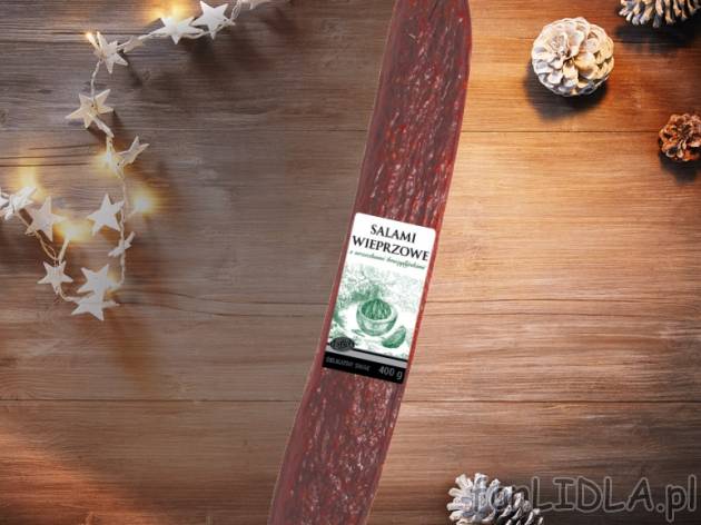 Salami wieprzowe , cena 9,99 PLN za 400 g/1 opak., 1kg=24,98 PLN.