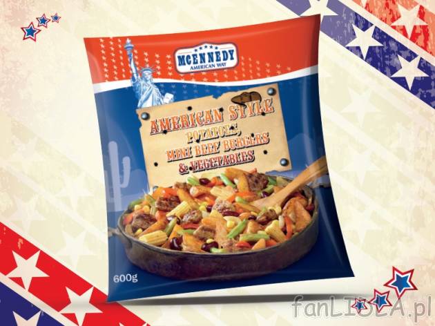 Danie w stylu amerykańskim - od 19.11 , cena 7,99 PLN za 600 g/1 opak., 1kg=13,32 PLN.